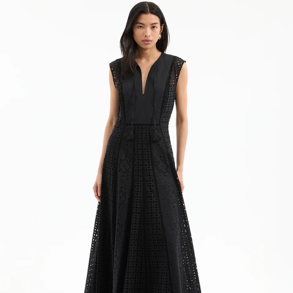 Veronica Beard Alina Eyelet Black Maxi Dress - Picture 1 of 6
